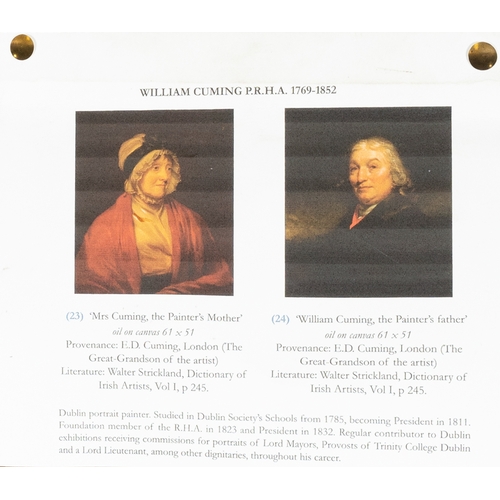 54 - WILLIAM CUMING PRHA (1769 - 1852)  A Pair, Half Length Portraits of the Artist's Parents  Oil on can... 