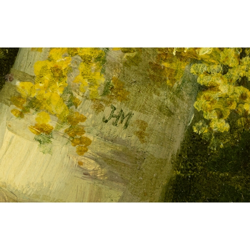 57 - JERMIAH HODGEES MULCAHY RHA (1804-1889) Animated River Landscape, Mountains Beyond Signed on the tre... 