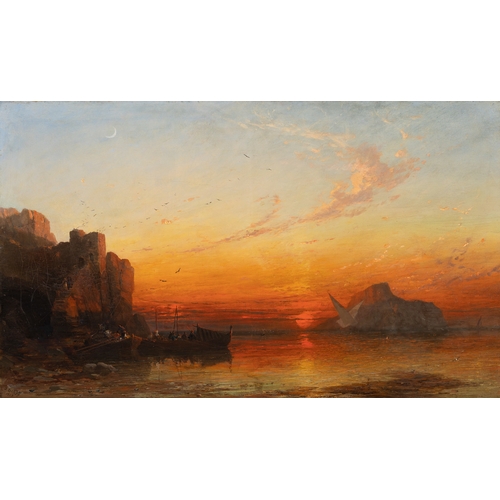 60 - JAMES FRANCIS DANBY (1816-1875) Boatmen Along the Aegean Coast at Sunset  Signed and dated (18)'68 O... 