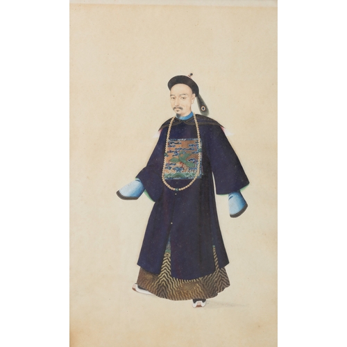 239 - A RARE SET OF EIGHT MANDARIN FIGURE PORTRAITS  19世纪 纸本设色清代人物肖像画一组八幅  Canton, 19th century  Framed  S... 