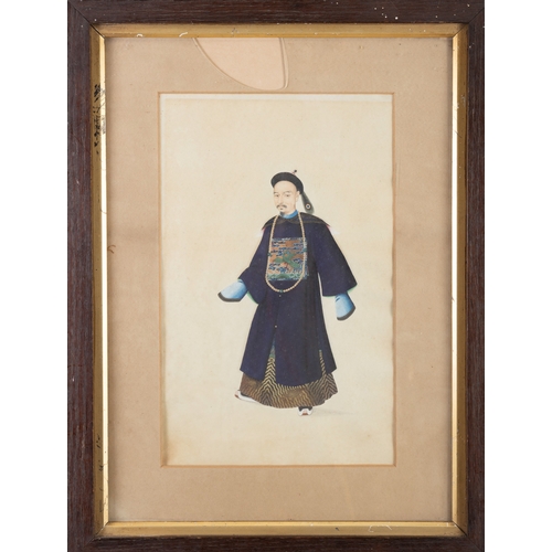 239 - A RARE SET OF EIGHT MANDARIN FIGURE PORTRAITS  19世纪 纸本设色清代人物肖像画一组八幅  Canton, 19th century  Framed  S... 