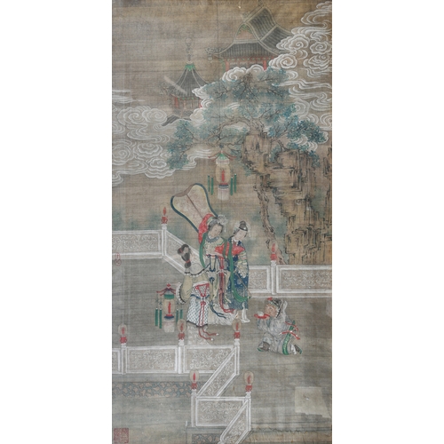 241 - WITH SIGNATURE OF QIU YING   The drunken Beauty  晚清-民國 絹本設色 仇英款 貴妃醉酒  China, early 20th century.   I... 