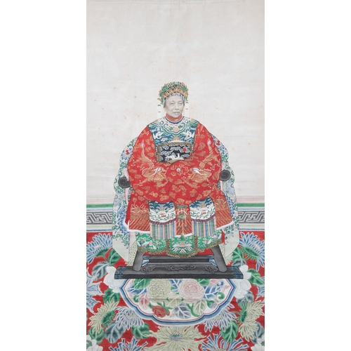 242 - AN INK AND COLOUR PAPER PORTRAIT OF A NOBLE LADY  清代 纸本设色 一品夫人画像  China, Qing period  Size.117 x 60c... 