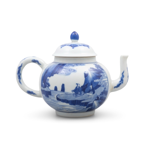 254 - A BLUE AND WHITE 'FISHERMAN' TEAPOT, MARK CHENG HUA  清康熙 成化款 青花垂钓图茶壶  China, Kangxi period  with blu... 