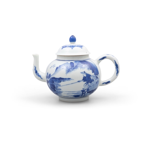 254 - A BLUE AND WHITE 'FISHERMAN' TEAPOT, MARK CHENG HUA  清康熙 成化款 青花垂钓图茶壶  China, Kangxi period  with blu... 