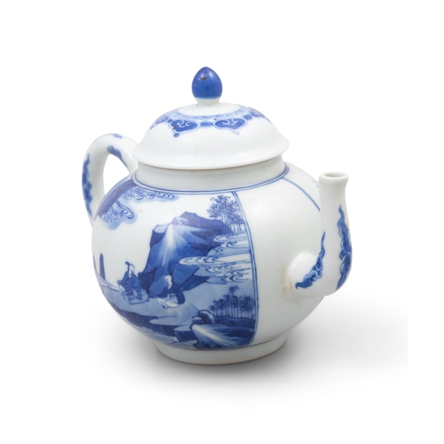 254 - A BLUE AND WHITE 'FISHERMAN' TEAPOT, MARK CHENG HUA  清康熙 成化款 青花垂钓图茶壶  China, Kangxi period  with blu... 