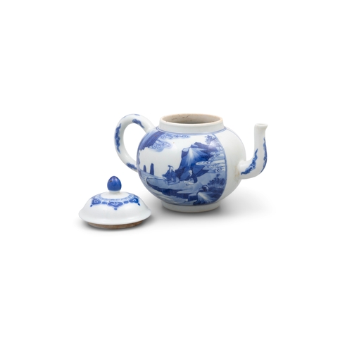 254 - A BLUE AND WHITE 'FISHERMAN' TEAPOT, MARK CHENG HUA  清康熙 成化款 青花垂钓图茶壶  China, Kangxi period  with blu... 