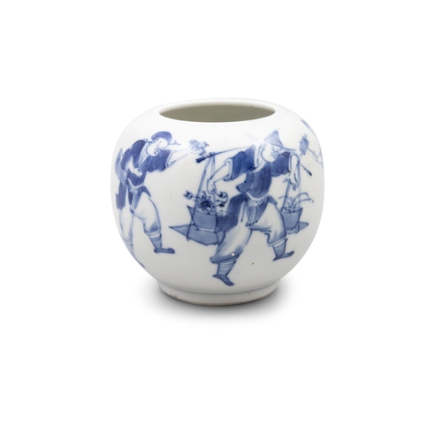 260 - A BLUE AND WHITE PORCELAIN POT  中国 19世纪 康熙款 人物故事小罐  China, 19th century  with round shape, features ... 