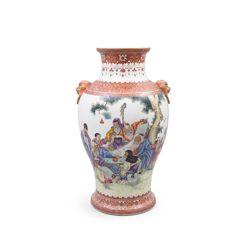 295 - A CHINESE BALUSTER VASE  民国 粉彩五老图   China, Republican period   painted with scholars and infants in ... 