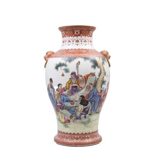 295 - A CHINESE BALUSTER VASE  民国 粉彩五老图   China, Republican period   painted with scholars and infants in ... 