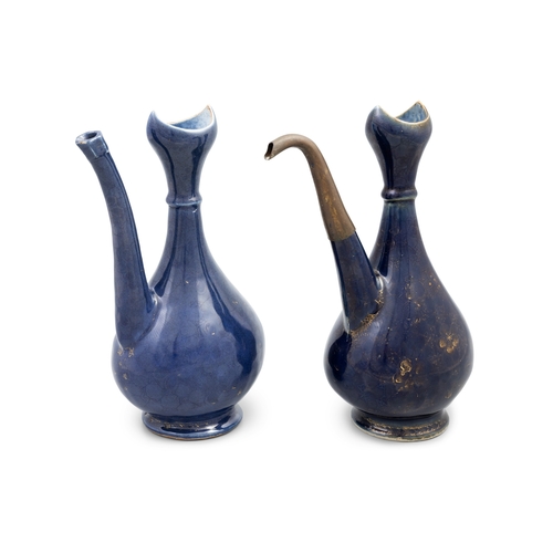 321 - TWO GILT POWDER-BLUE GLAZED EWERS FOR THE ISLAMIC MARKET  清代 霁蓝釉描金阿拉伯执壶两件  China, Qing dynasty (1644... 