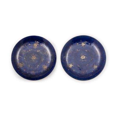 324 - A PAIR OF POWDER BLUE AND MASSIF GILT DECORATED 'LOUTS' CHARGERS  清康熙 洒蓝描金莲纹大盘一对  China, Kangxi peri... 