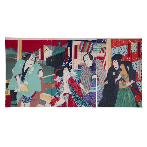 33 - A GROUP OF THREE PRINTS  TOYOHARA KUNICHIKA (1835-1900) Episode of the Kabuki play Yaoya Oshichi, on... 