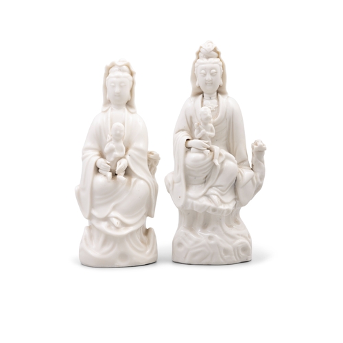 360 - TWO BLANC DE CHINE GUANYIN STATUE  China, 19th century   H. 23cm; 25cm