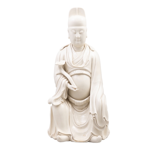 361 - A SITTING BLANC DE CHINE FIGURE OF WENCHANG HOLDING A RUYI  20世纪 德化文昌坐像   China, 20th century.  with... 