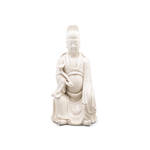 361 - A SITTING BLANC DE CHINE FIGURE OF WENCHANG HOLDING A RUYI  20世纪 德化文昌坐像   China, 20th century.  with... 