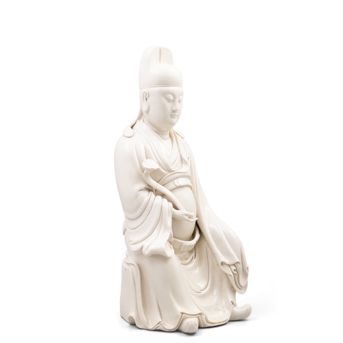 361 - A SITTING BLANC DE CHINE FIGURE OF WENCHANG HOLDING A RUYI  20世纪 德化文昌坐像   China, 20th century.  with... 