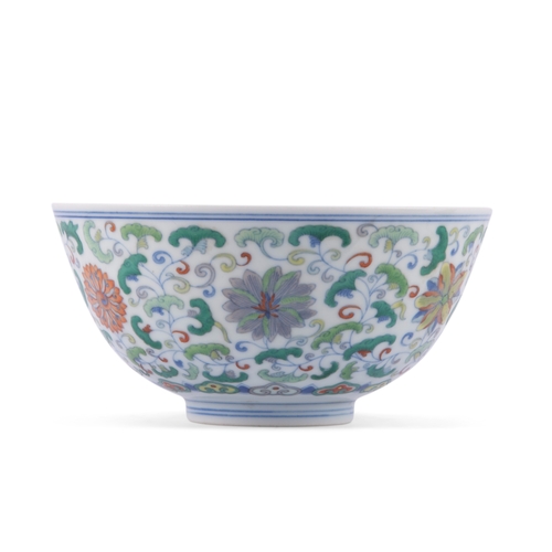 368 - A FINE AND RARE DOUCAI 'LOTUS' BOWL, JIAQING MARK  民国 嘉庆款 斗彩莲纹碗   China, Republic period   D.14.3cm