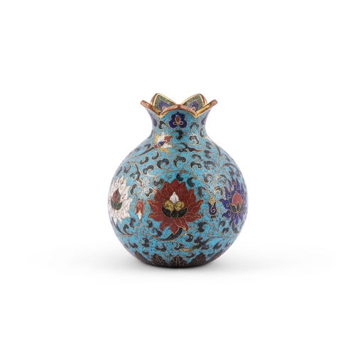 373 - A SMALL CLOISONNÉ ENAMEL POMEGRANATE-FORM VASE  清代 18-19世纪景泰蓝莲纹石榴尊  China, 18-19th century  the side... 