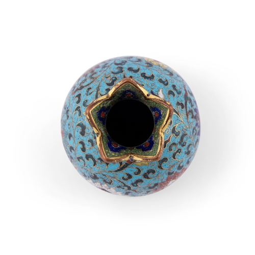 373 - A SMALL CLOISONNÉ ENAMEL POMEGRANATE-FORM VASE  清代 18-19世纪景泰蓝莲纹石榴尊  China, 18-19th century  the side... 