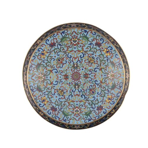 375 - AN ENAMEL CLOISONNE BRONZE 'LOTUS' PLATTER  19世纪 景泰蓝莲纹大碗  China, 19th century   D. 30cm