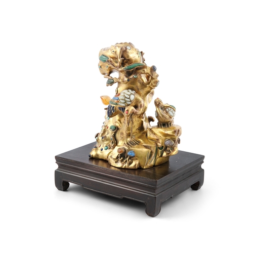 378 - *A CHINESE GILT BRONZE AND 'JEWELLED' CENSOR,   清代 铜鎏金嵌百宝珊瑚形香薰  China, 18/19th century,   modelled w... 