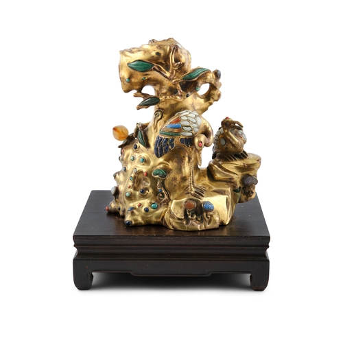 378 - *A CHINESE GILT BRONZE AND 'JEWELLED' CENSOR,   清代 铜鎏金嵌百宝珊瑚形香薰  China, 18/19th century,   modelled w... 