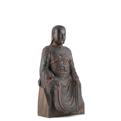 382 - AN IMPORTANT GILT-LACQUERED BRONZE FIGURE OF ZHENWU  明代 铜泥金、彩真武大帝坐像  China, Ming dynasty (1368-1644)... 