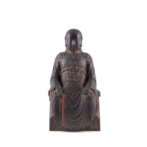 382 - AN IMPORTANT GILT-LACQUERED BRONZE FIGURE OF ZHENWU  明代 铜泥金、彩真武大帝坐像  China, Ming dynasty (1368-1644)... 