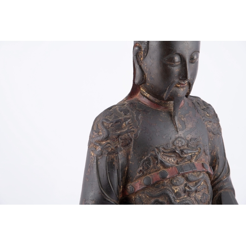 382 - AN IMPORTANT GILT-LACQUERED BRONZE FIGURE OF ZHENWU  明代 铜泥金、彩真武大帝坐像  China, Ming dynasty (1368-1644)... 