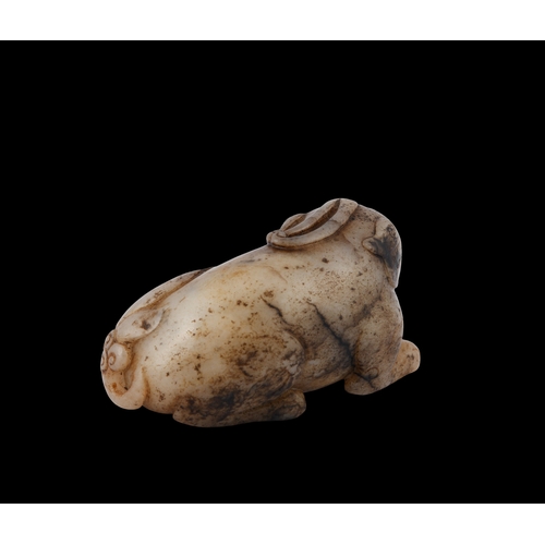 445 - A BROWNISH JADE LAYING TIGER  清末民初 玉虎  Late Qing – Republic period  L.8.5cm  H.4.9cm