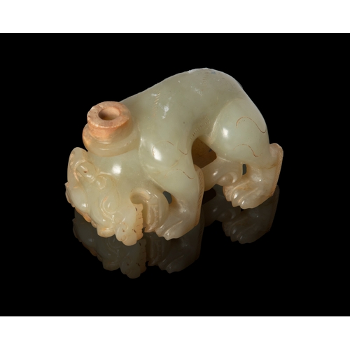 455 - AN ARCHAIC STYLE CELADON JADE LAYING BIXIE  明国仿汉 青玉辟邪香茶  China, Republic period (1912-1948)  H.3.2cm