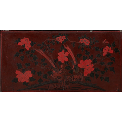 468 - A PAIR OF RED LACQUER AND CLOISONNÉ MOUNTED TWO-DOOR CABINETS,   late Qing, of upright rectangular f... 