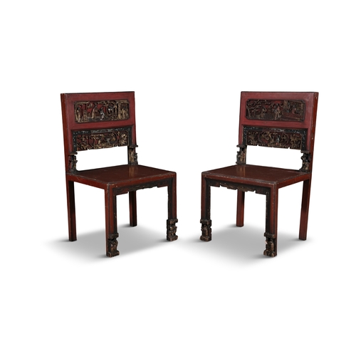 469 - A SET OF FOUR CHINESE RED LACQUER AND GILT-DECORATED SIDE CHAIRS,