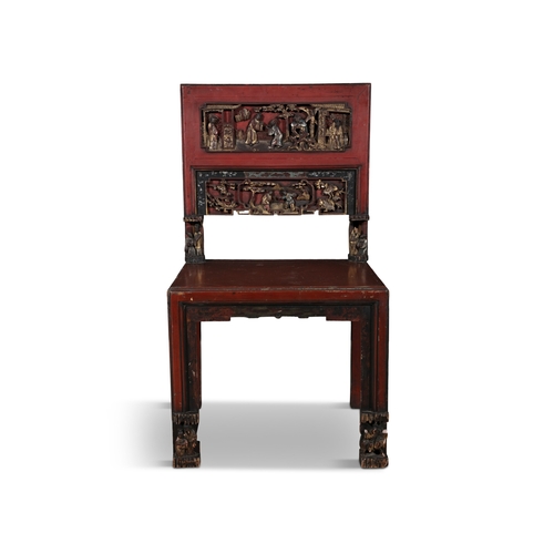 469 - A SET OF FOUR CHINESE RED LACQUER AND GILT-DECORATED SIDE CHAIRS,