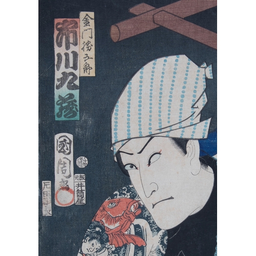 49 - A GROUP OF TWO PRINTS  TOYOHARA KUNICHIKA (1835-1900) 「濡髪長五郎 中村芝翫」「金門勝五郎 市川九蔵」part of triptych Edo p... 