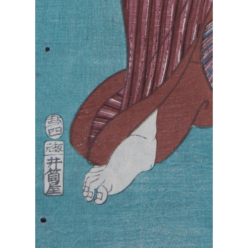 53 - A GROUP OF TWO PRINTS BY UTAGAWA KUNISADA (1786-1865)  Fan print depicting an episode from a kabuki ... 