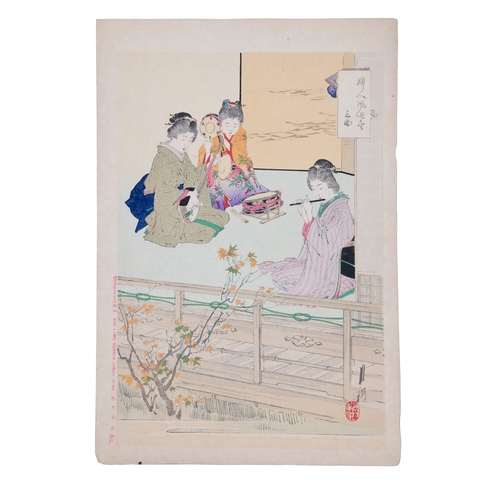 61 - A GROUP OF THREE PRINTS BY OGATA GEKKŌ (1859-1920)  Two from the series Beauties Compared to Flowers... 