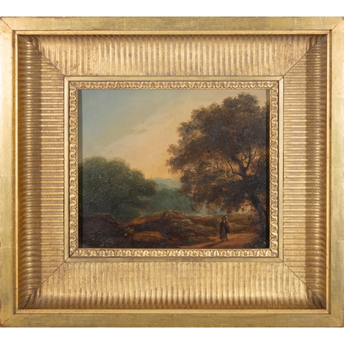 42 - James Arthur O'Connor (1792 - 1841)  Wooded Landscape with Figure Oil on panel, 20.3 x 24.8cm (8 x 9... 