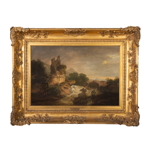 45 - Thomas Roberts (1748-1777) A Landstorm with a Ruined Bridge and River in Spate Oil on canvas 42 x 62... 