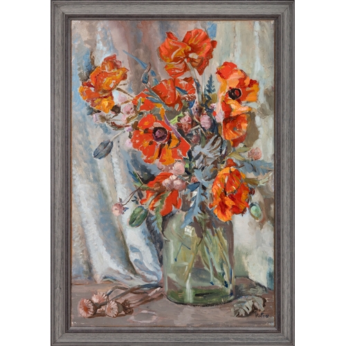 58 - Kathleen Fox RHA (1880-1963)  Flower study with Poppies in a Glass Vase Oil on canvas, 75 x 50cm (29... 