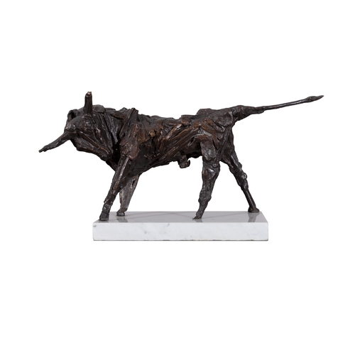 64 - John Behan RHA (b.1938)  Bull  Bronze, 40 x 17cm (h) (15¾ x 6¾) Signed, no.2/9  On white marble base