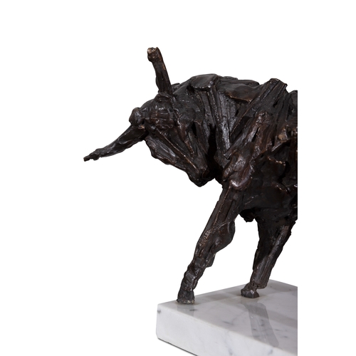 64 - John Behan RHA (b.1938)  Bull  Bronze, 40 x 17cm (h) (15¾ x 6¾) Signed, no.2/9  On white marble base