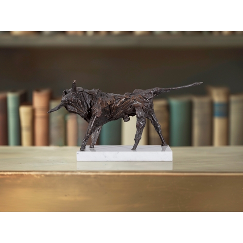 64 - John Behan RHA (b.1938)  Bull  Bronze, 40 x 17cm (h) (15¾ x 6¾) Signed, no.2/9  On white marble base