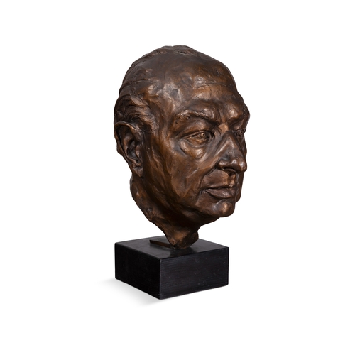 81 - Marjorie Fitzgibbon HRHA (1930-2018)  Portrait Bust of Hilton Edwards  Bronze, 38cm (h) (with stand)... 