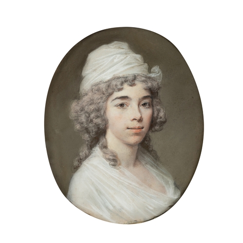 93 - Hugh Douglas Hamilton (1740-1808) Portrait of Margaret Logan Henderson Pastel on paper, oval 24 x 19... 