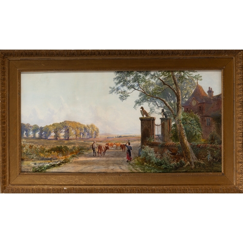 97 - John Faulkner RHA  (1835-1894)  The Manor House  Watercolour 48 x 99cm (19 x 39”)  Signed and inscri... 