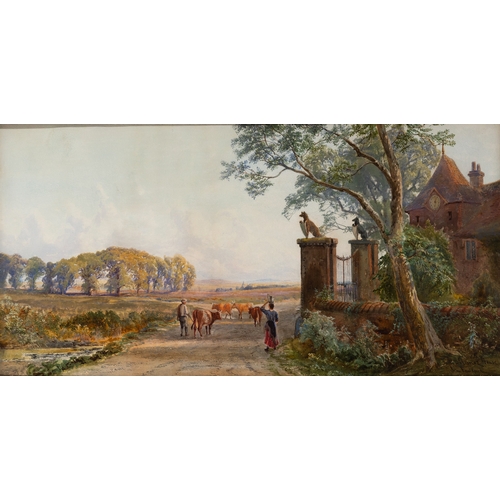 97 - John Faulkner RHA  (1835-1894)  The Manor House  Watercolour 48 x 99cm (19 x 39”)  Signed and inscri... 