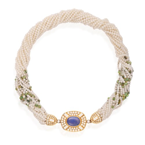 139 - BULGARI: A SEED PEARL AND GEM-SET TORSADE NECKLACE, CIRCA 1985-90  Composed of a multi-strand seed p... 