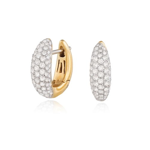 152 - A PAIR OF DIAMOND HOOP EARRINGS   Each of bombé design, pavé-set to the front with brilliant-cut dia... 